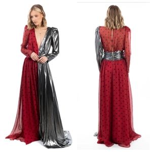 Mangano red & black silk maxi formal gown, IT46/US10, NWT